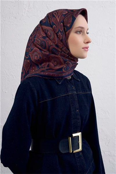 Armine Etnik Desen Saf İpek Twill Eşarp 9421D 88