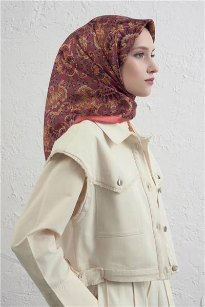 Armine Etnik Desen Saf İpek Twill Eşarp 9416D 55