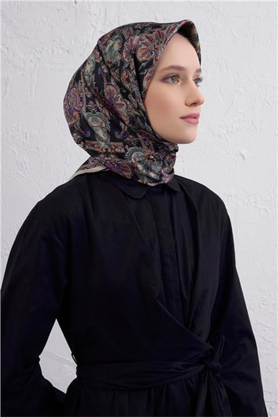 Armine Etnik Desen Saf İpek Twill Eşarp 9416D 81