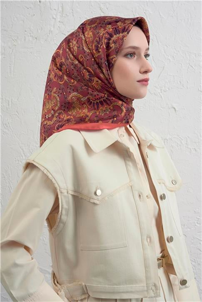 Armine Etnik Desen Saf İpek Twill Eşarp 9416D 55