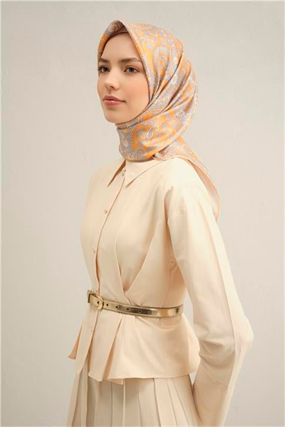 Armine Etnik Desenli Saf İpek Sura Eşarp 9304D 37