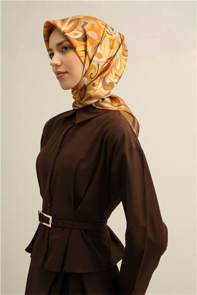 Armine Etnik Desenli Saf İpek Twill Eşarp 9323D 50