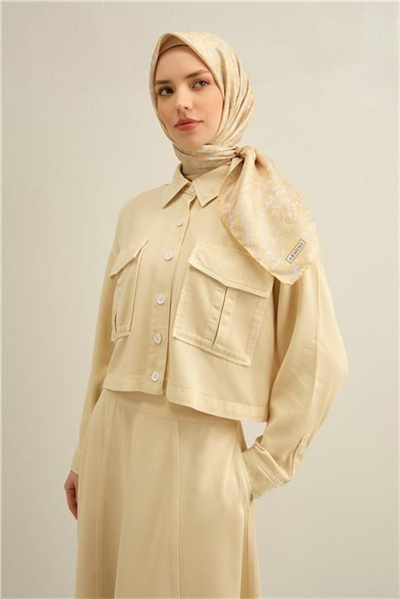 Armine Etnik Desenli Saf İpek Twill Eşarp 9304D 53