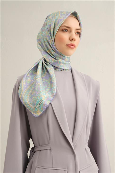 Armine Etnik Desenli Saf İpek Twill Eşarp 9304D 34