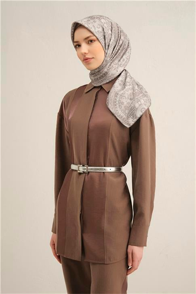 Armine Etnik Desenli Saf İpek Twill Eşarp 9304D 02