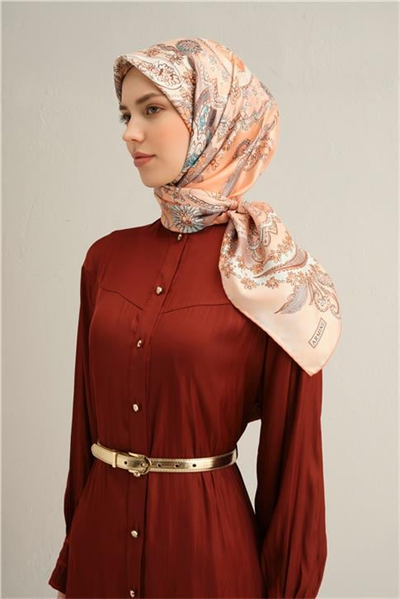 Armine Etnik Desenli Saf İpek Twill Eşarp 9338D 55