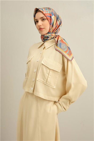 Armine Etnik Desenli Saf İpek Twill Eşarp 9323D 02