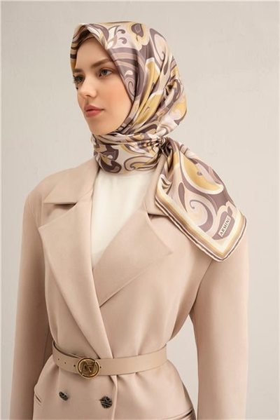 Armine Etnik Desenli Saf İpek Twill Eşarp 9323D 35
