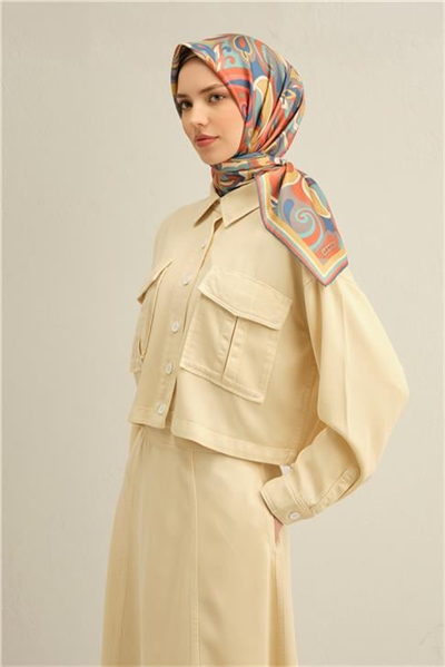 Armine Etnik Desenli Saf İpek Twill Eşarp 9323D 02