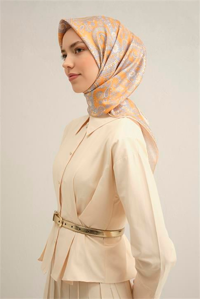 Armine Etnik Desenli Saf İpek Twill Eşarp 9304D 37