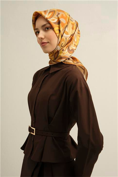 Armine Etnik Desenli Saf İpek Twill Eşarp 9323D 50