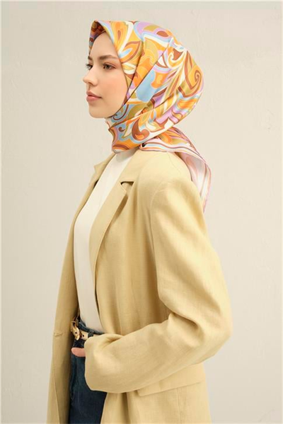 Armine Etnik Desenli Saf İpek Twill Eşarp 9323D 37