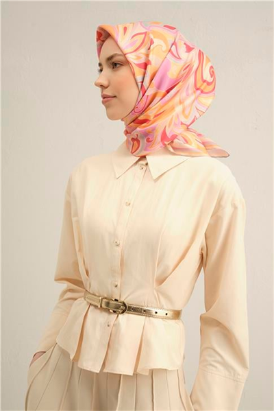 Armine Etnik Desenli Saf İpek Twill Eşarp 9323D 85