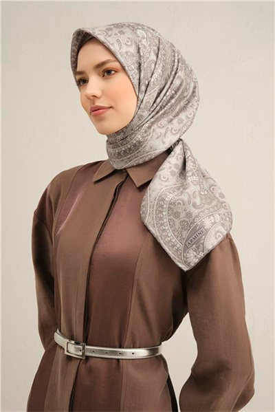 Armine Etnik Desenli Saf İpek Twill Eşarp 9304D 02