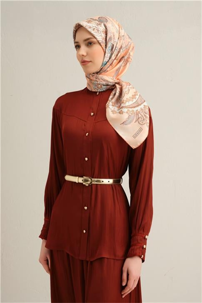 Armine Etnik Desenli Saf İpek Twill Eşarp 9338D 55