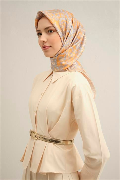 Armine Etnik Desenli Saf İpek Twill Eşarp 9304D 37