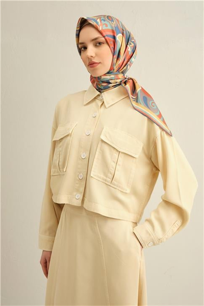 Armine Etnik Desenli Saf İpek Twill Eşarp 9323D 02