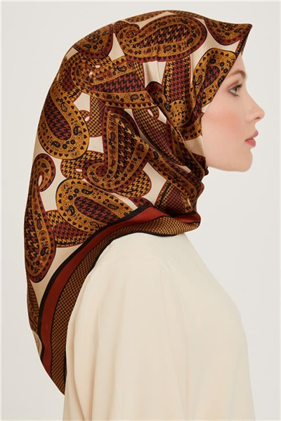 Armine Etnik Desenli Sura Saf İpek Eşarp 9208D 05