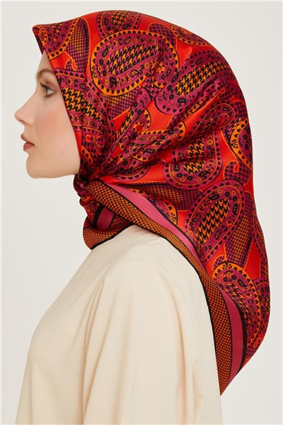 Armine Etnik Desenli Sura Saf İpek Eşarp 9208D 06