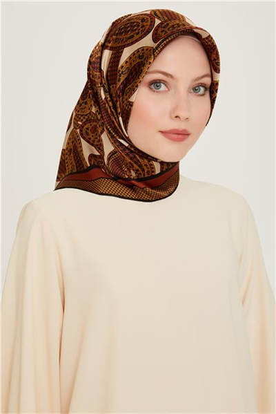 Armine Etnik Desenli Sura Saf İpek Eşarp 9208D 05