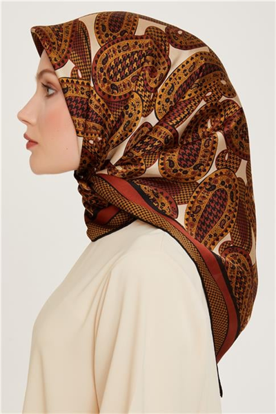 Armine Etnik Desenli Sura Saf İpek Eşarp 9208D 05
