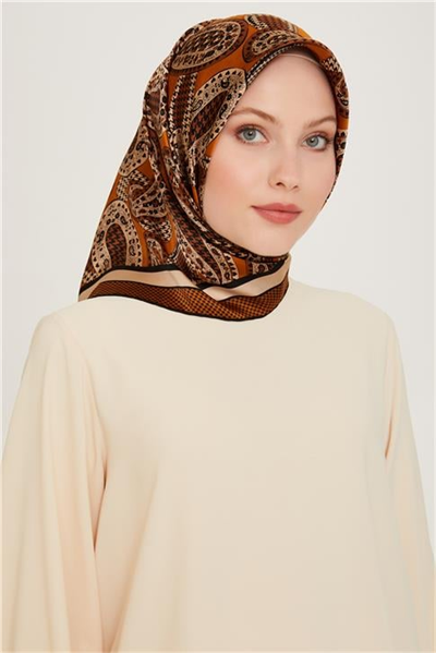 Armine Etnik Desenli Sura Saf İpek Eşarp 9208D 08