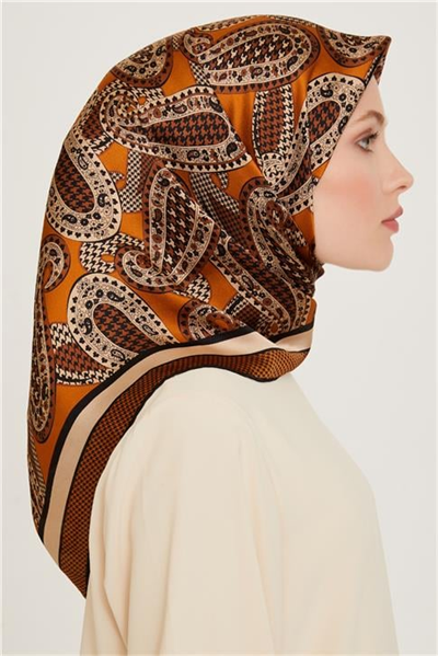 Armine Etnik Desenli Twill Saf İpek Eşarp 9208D 08