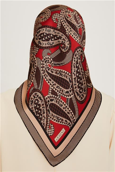 Armine Etnik Desenli Twill Saf İpek Eşarp 9208D 07