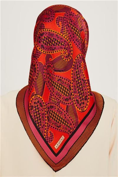 Armine Etnik Desenli Twill Saf İpek Eşarp 9208D 06