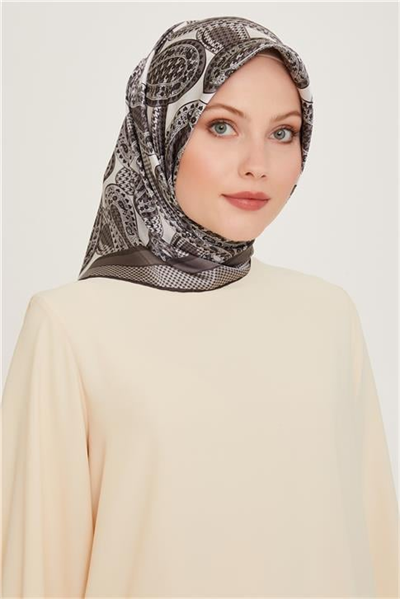 Armine Etnik Desenli Twill Saf İpek Eşarp 9208D 10