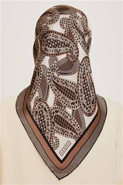 Armine Etnik Desenli Twill Saf İpek Eşarp 9208D 09