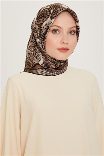 Armine Etnik Desenli Twill Saf İpek Eşarp 9208D 09