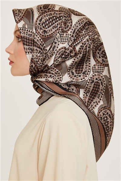 Armine Etnik Desenli Twill Saf İpek Eşarp 9208D 09