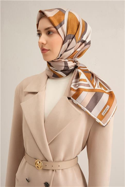 Armine Geometrik Desenli Saf İpek Sura Eşarp 9336D 83