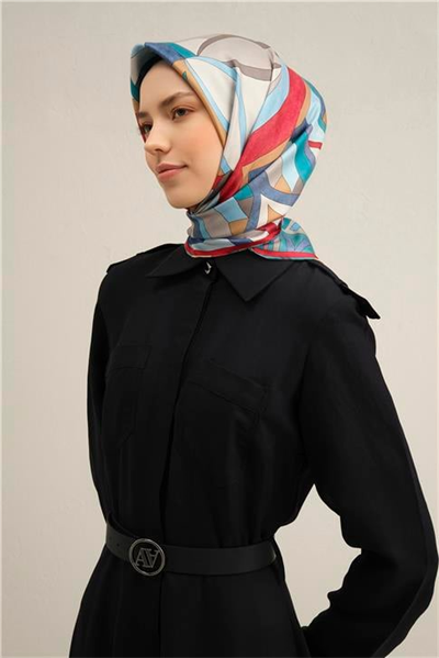 Armine Geometrik Desenli Saf İpek Sura Eşarp 9336D 81