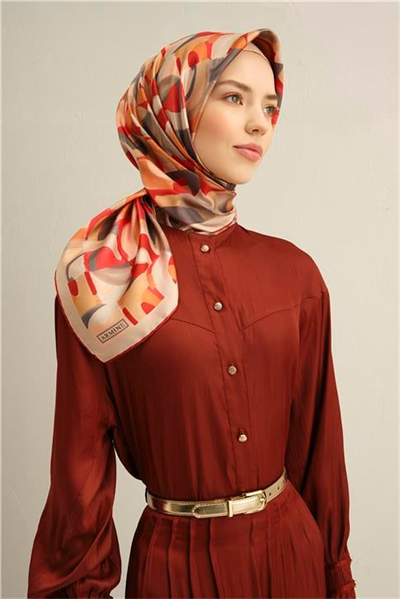 Armine Geometrik Desenli Saf İpek Sura Eşarp 9329D 02