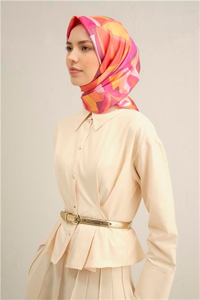 Armine Geometrik Desenli Saf İpek Sura Eşarp 9336D 55
