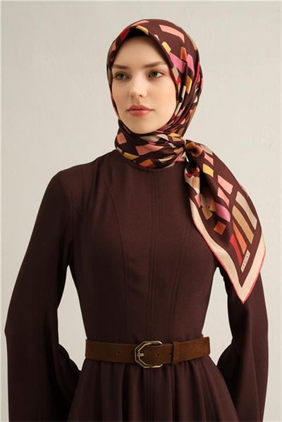 Armine Geometrik Desenli Saf İpek Sura Eşarp 9341D 34