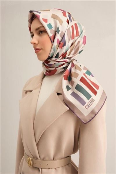 Armine Geometrik Desenli Saf İpek Sura Eşarp 9341D 04