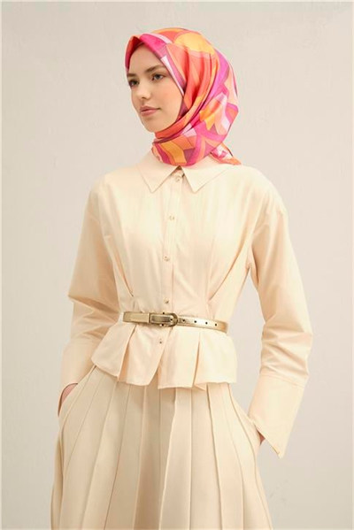 Armine Geometrik Desenli Saf İpek Sura Eşarp 9336D 55