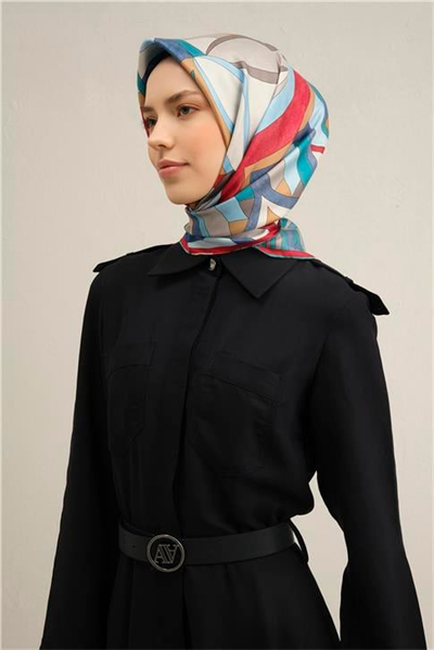 Armine Geometrik Desenli Saf İpek Sura Eşarp 9336D 81