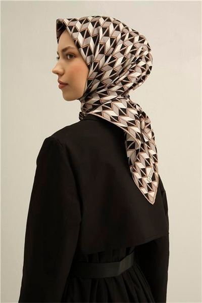 Armine Geometrik Desenli Saf İpek Sura Eşarp 9309D 04