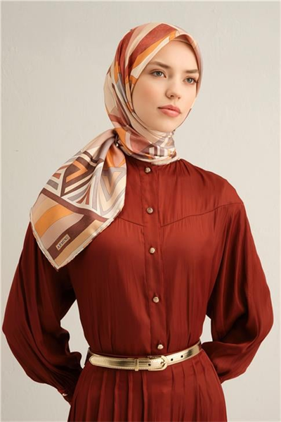 Armine Geometrik Desenli Saf İpek Sura Eşarp 9336D 05