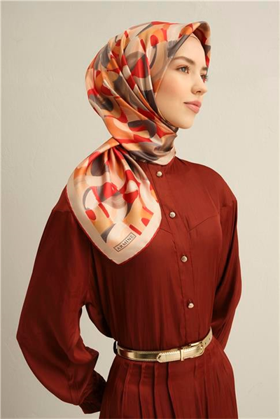 Armine Geometrik Desenli Saf İpek Sura Eşarp 9329D 02