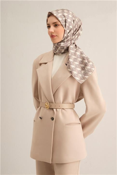 Armine Geometrik Desenli Saf İpek Twill Eşarp 9309D 86