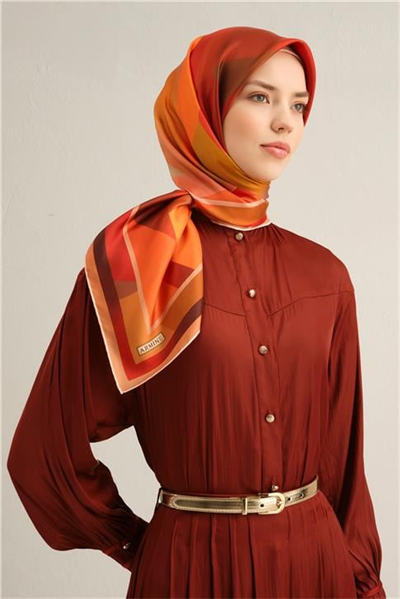 Armine Geometrik Desenli Saf İpek Twill Eşarp 9331D 33