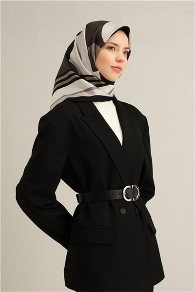 Armine Geometrik Desenli Saf İpek Twill Eşarp 9313D 85