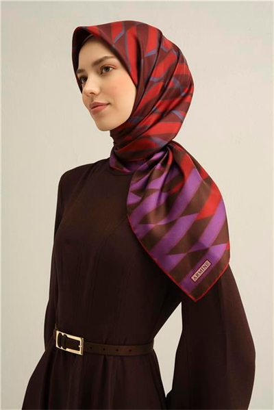 Armine Geometrik Desenli Saf İpek Twill Eşarp 9325D 83