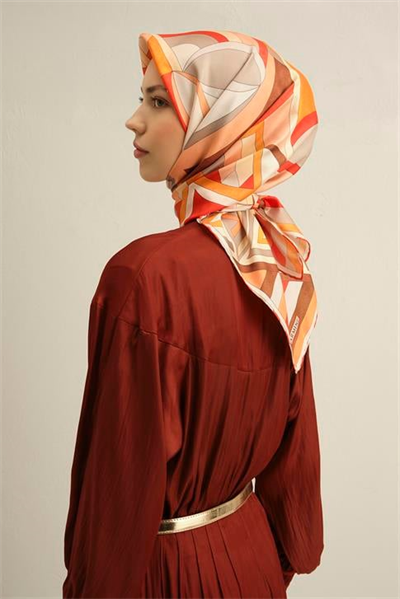 Armine Geometrik Desenli Saf İpek Twill Eşarp 9336D 05