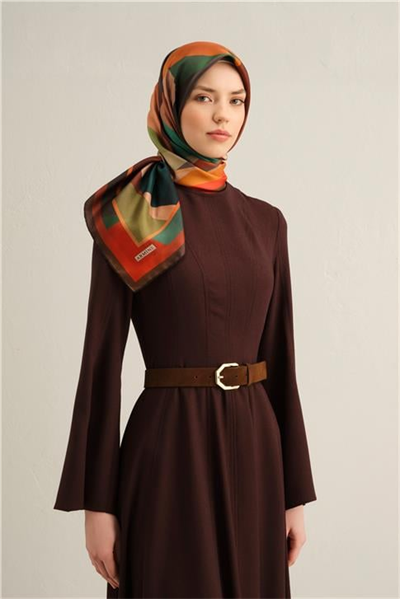 Armine Geometrik Desenli Saf İpek Twill Eşarp 9331D 83